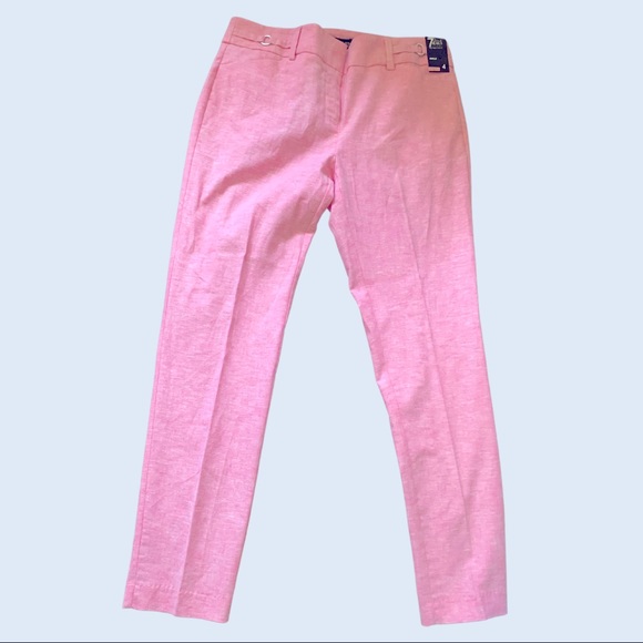 Pink Stretch Linen Ankle Pants - Picture 3 of 5